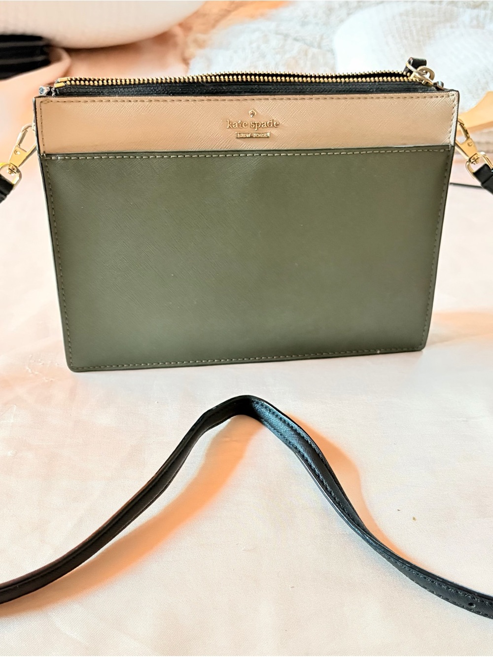 kate spade Olive and Cream Saffiano Crossbody Bag